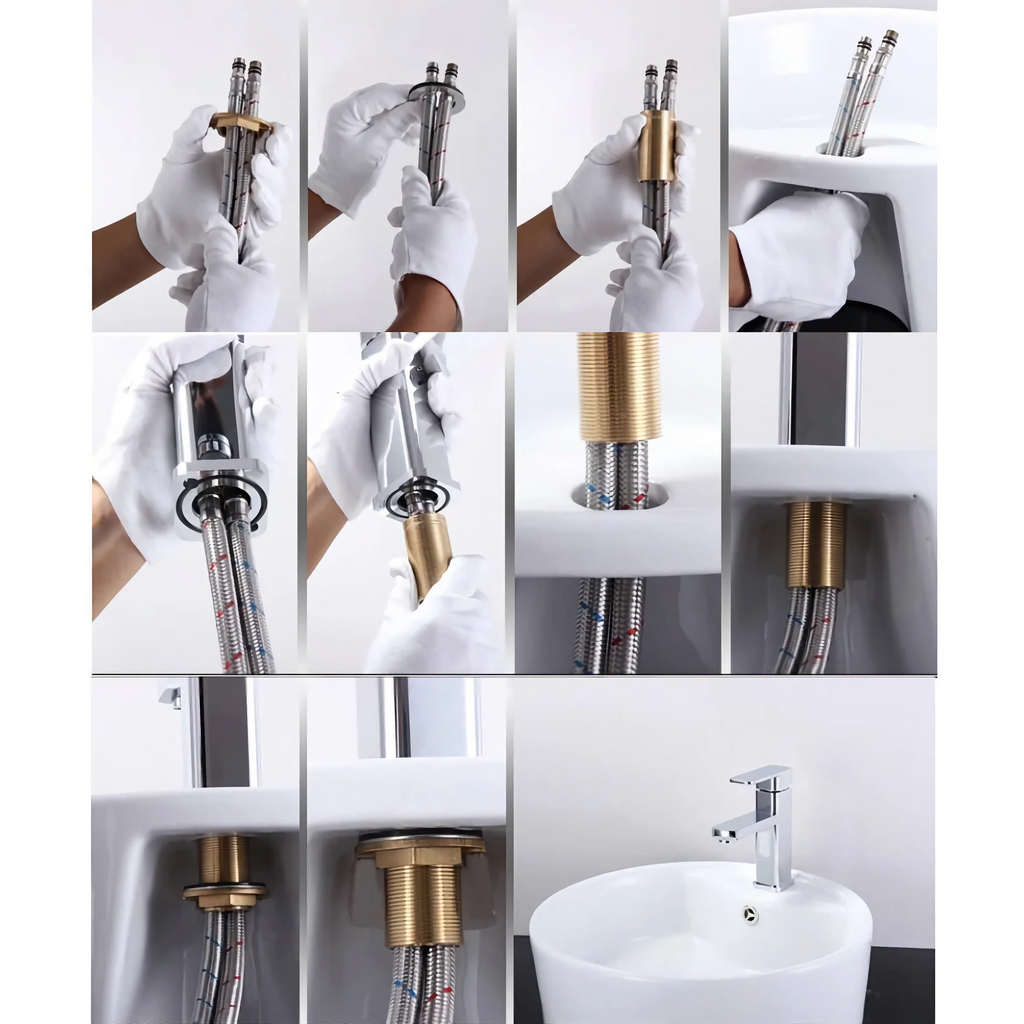 Robinet lavabo salle de bain moderne bicolore - Noir Doré - Laiton