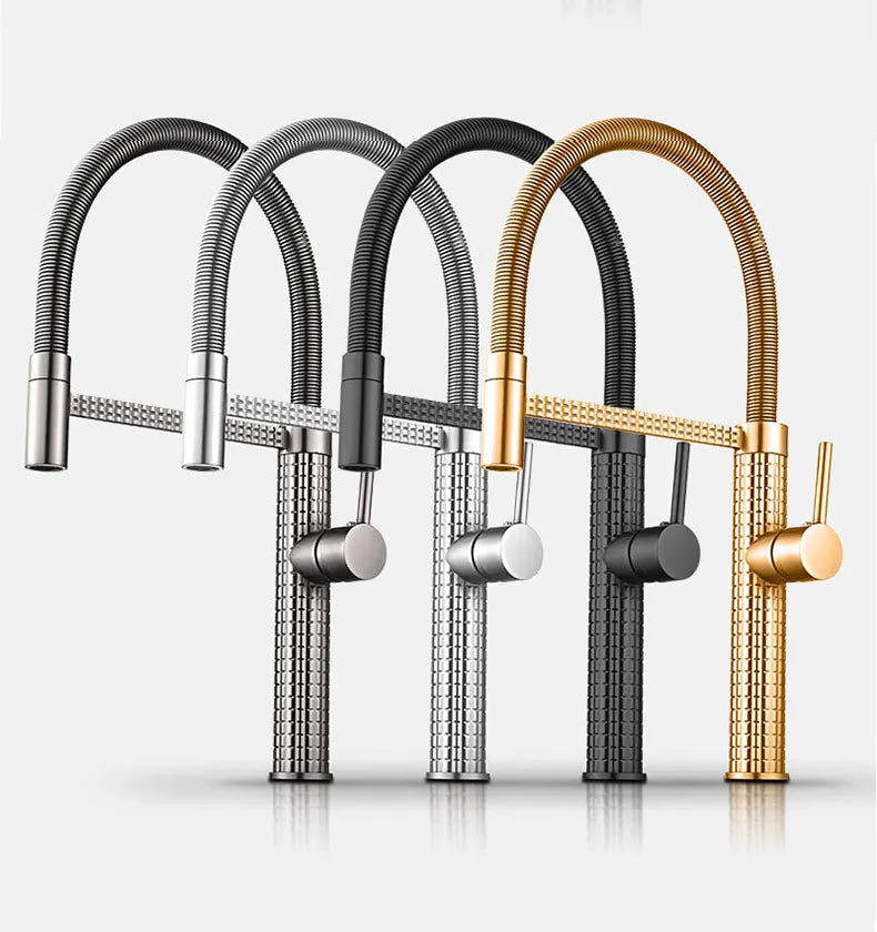 Robinet évier cuisine design texturé flexible - Argenté - Laiton