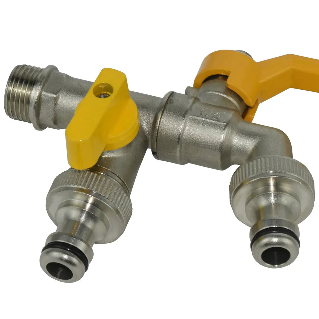 Robinet extérieur de jardin 2 sorties vanne jaune - Argenté - Laiton