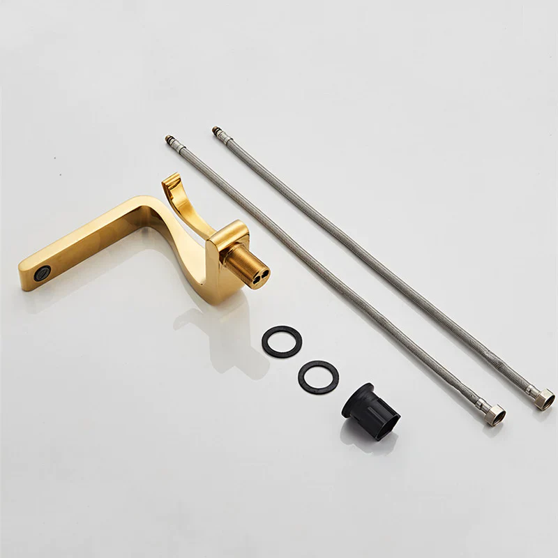 Robinet lavabo salle de bain mitigeur design incurvé - Noir - Laiton