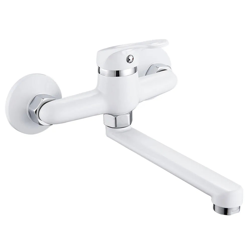 Robinet évier cuisine mitigeur encastrable mural - Blanc - Laiton