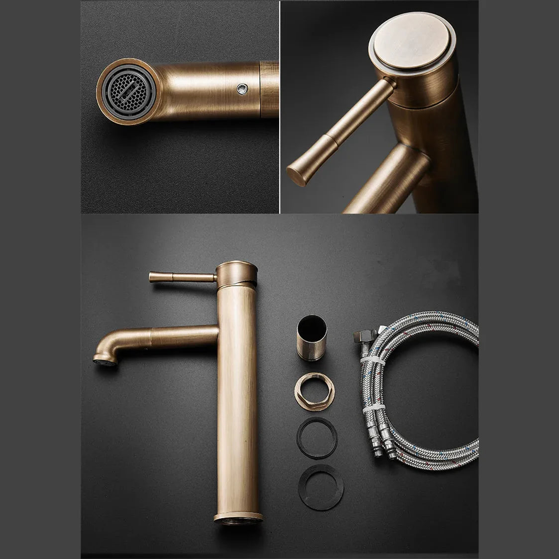 Robinet lavabo salle de bain bec rotatif vintage - Doré - Laiton