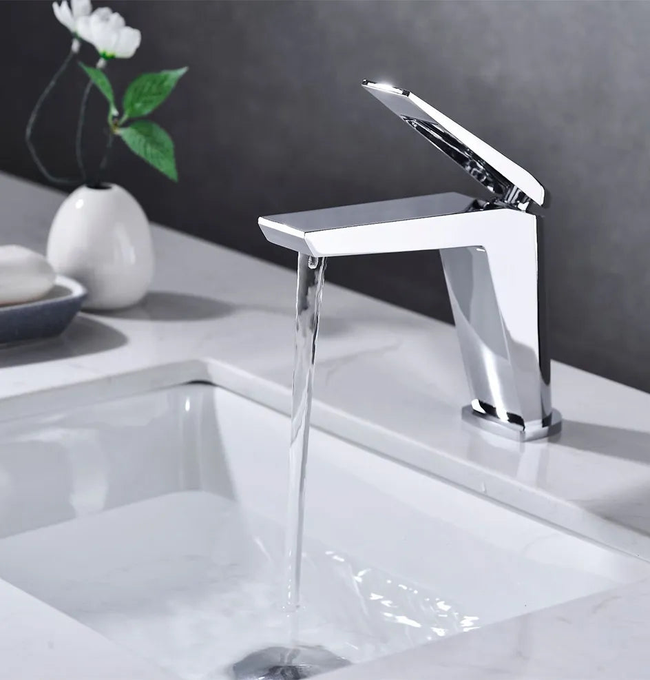 Robinet lavabo salle de bain minimaliste mitigeur - Argenté - Laiton