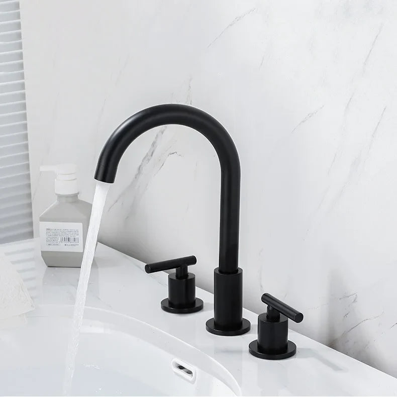 Robinet moderne poignées déportées lavabo salle de bain - Noir - Laiton