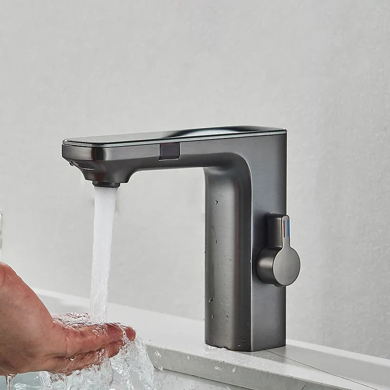 Robinet lavabo tactile affichage thermostatique numérique - Argenté - Laiton