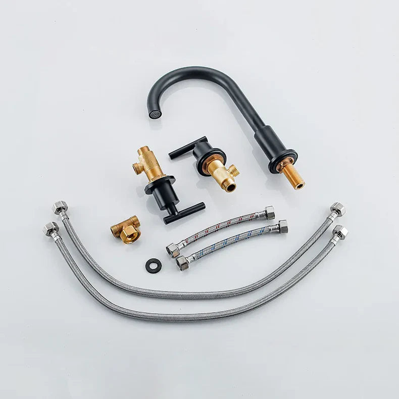 Robinet moderne poignées déportées lavabo salle de bain - Noir - Laiton