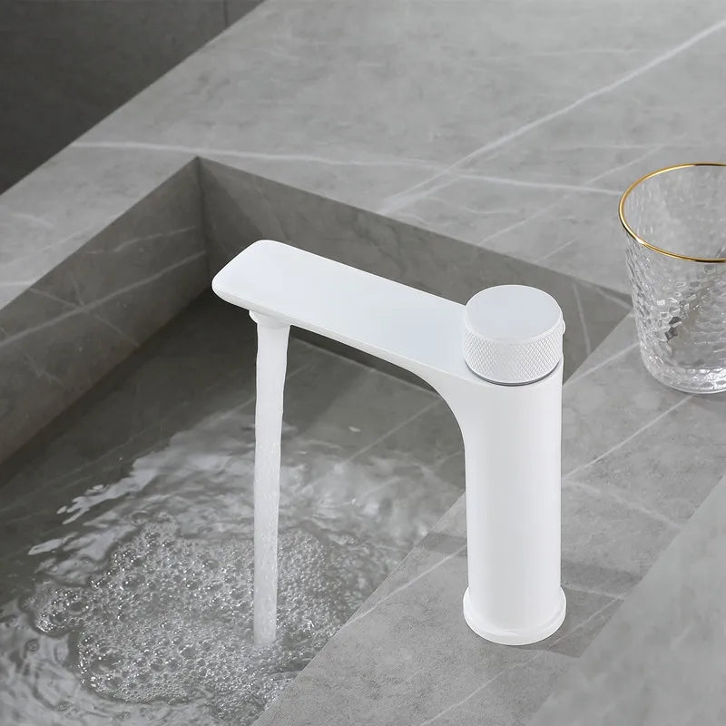 Robinet lavabo salle de bain tactile mitigeur rond - Blanc - Laiton