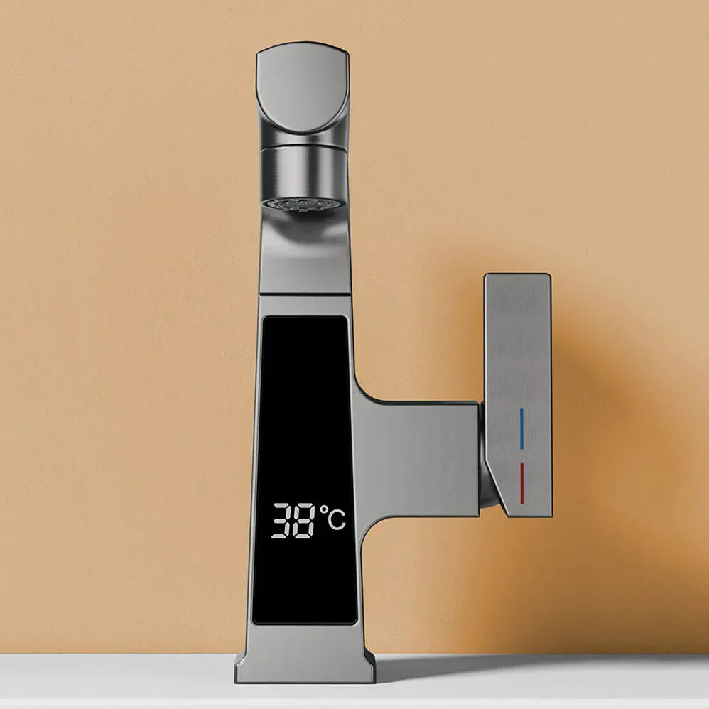 Robinet affichage température douchette salle de bain lavabo - Argenté - Laiton