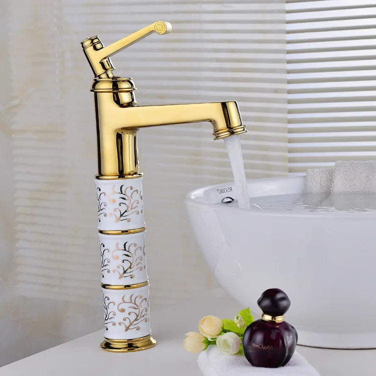 Robinet rétro salle de bain lavabo arabesque - Doré - Laiton