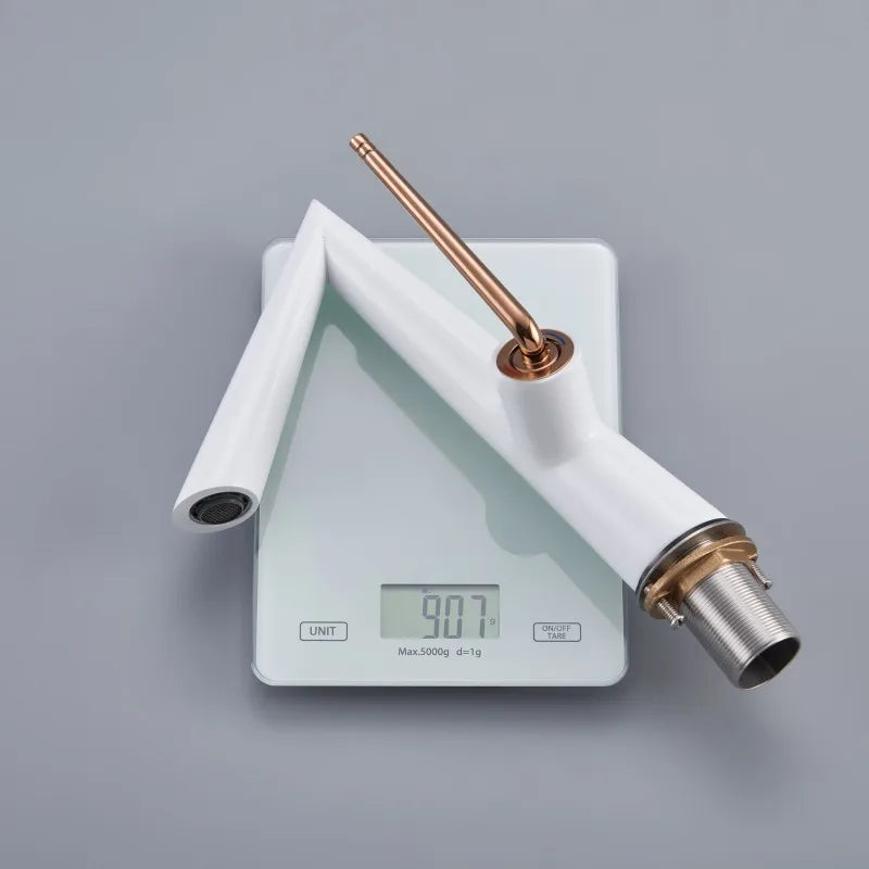 Robinet lavabo salle de bain coudé - Blanc - Laiton