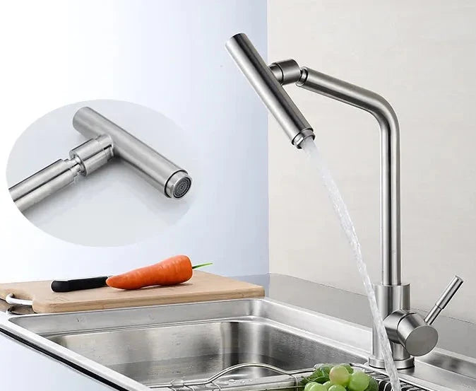 Robinet fin évier de cuisine bec pivotant - Argenté