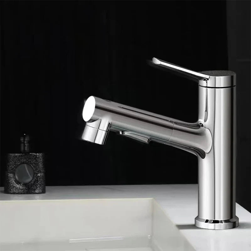 Robinet lavabo salle de bain deux jets - Argenté - Laiton