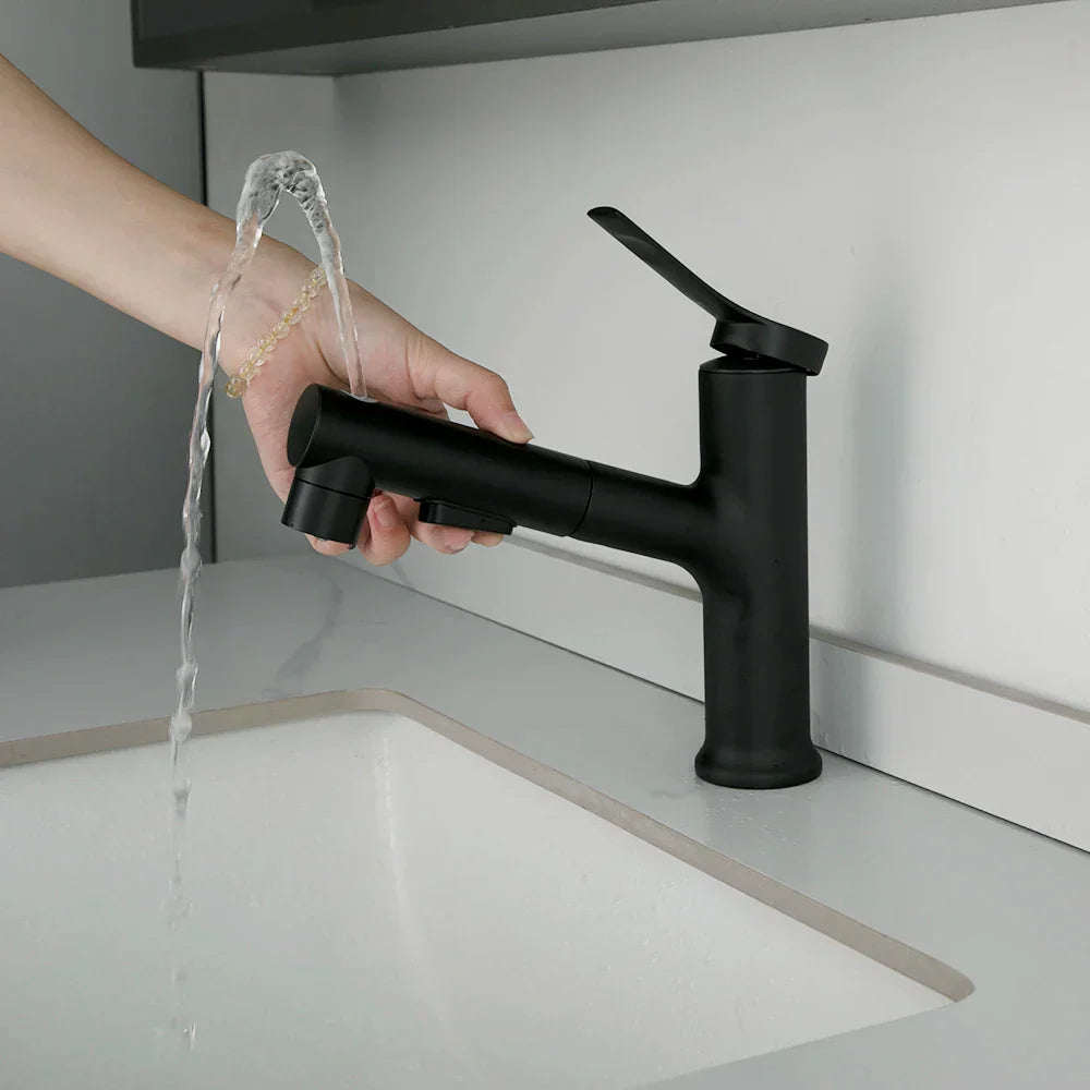 Robinet lavabo salle de bain deux jets - Noir - Laiton