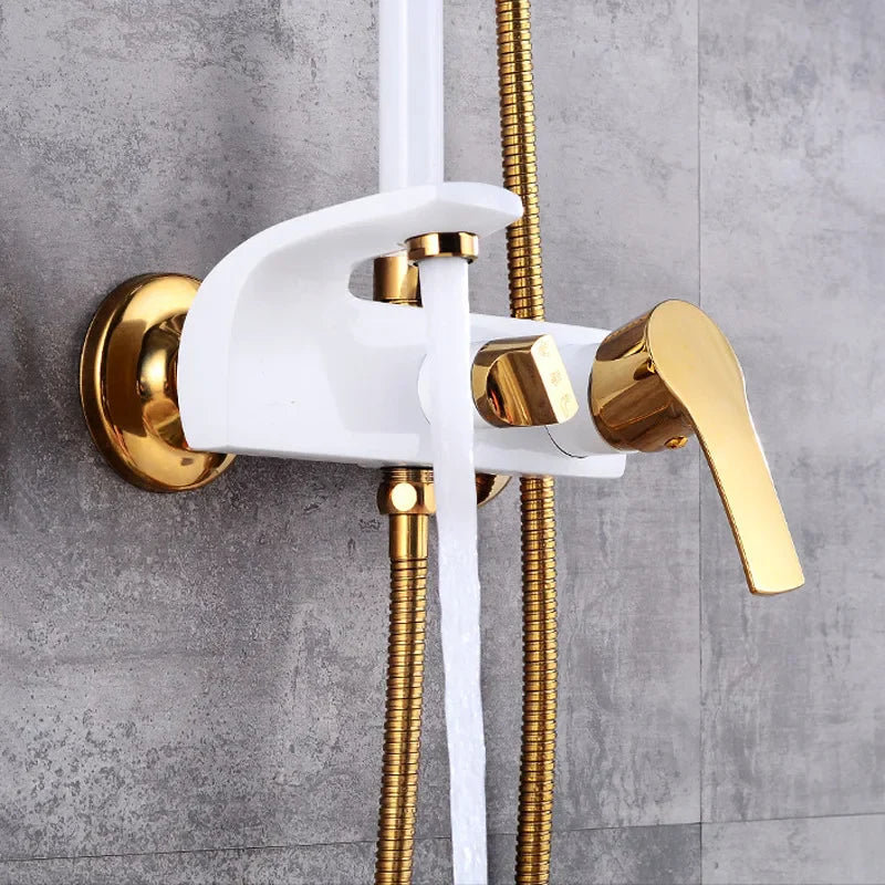 Robinet salle de bain baignoire douche - Blanc Doré