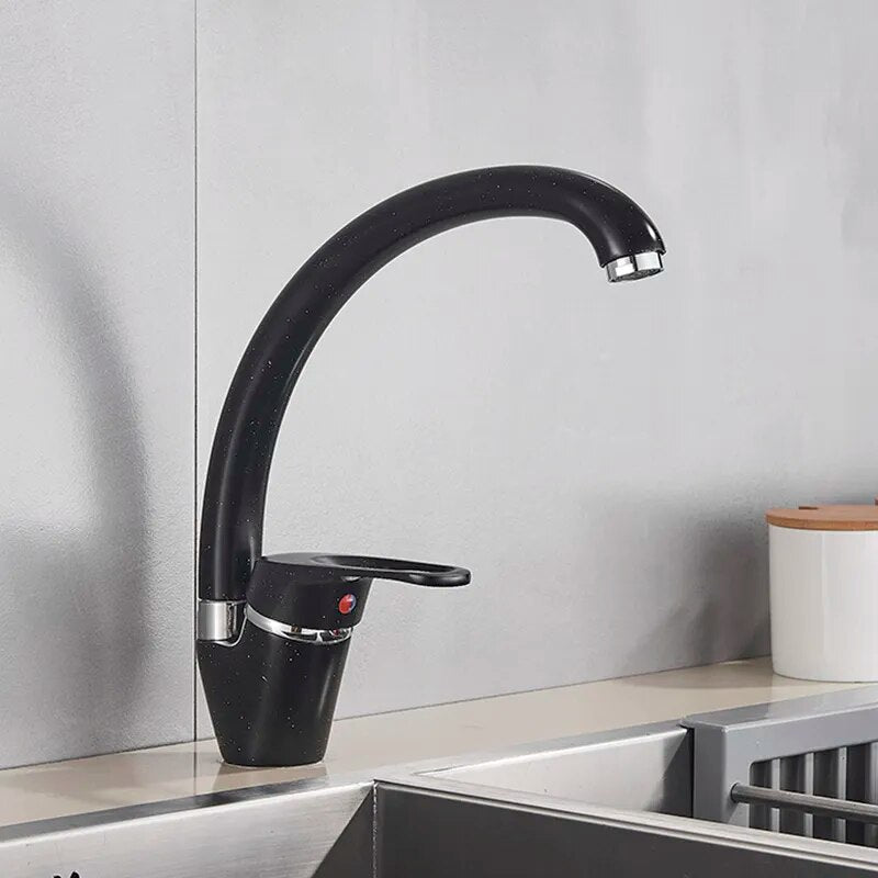 Robinet évier de cuisine arrondi mitigeur tacheté - Noir - Laiton