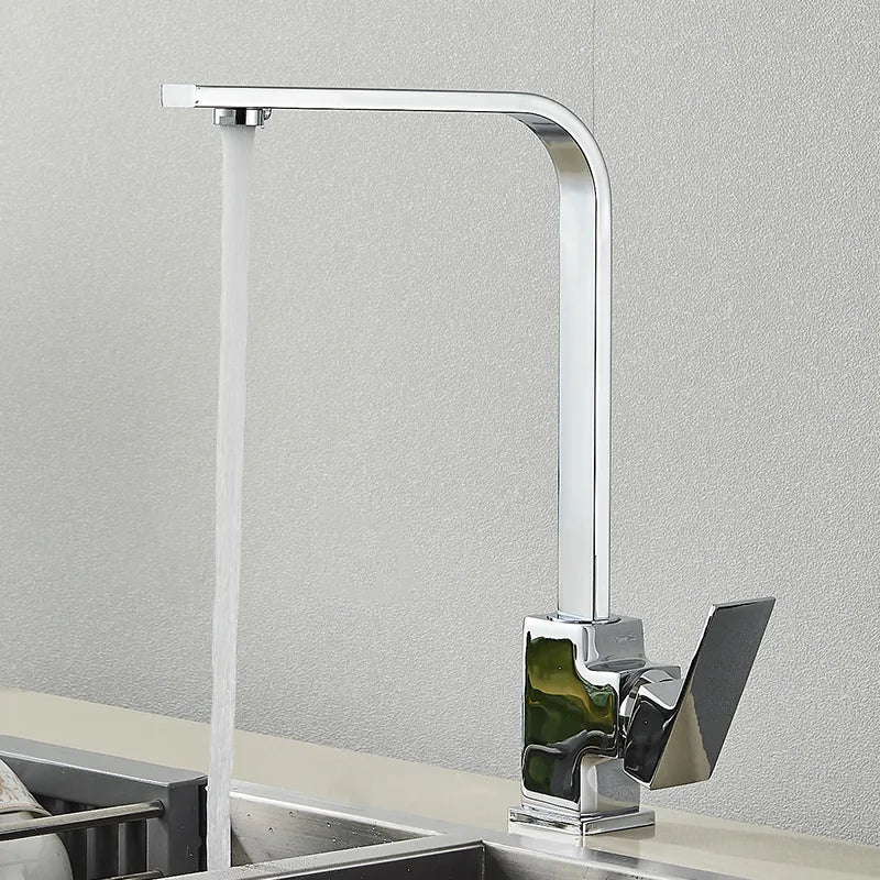 Robinet évier cuisine plat fin mitigeur rectangulaire - Argenté - Laiton