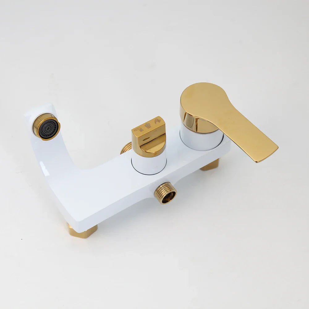 Robinet salle de bain baignoire douche - Blanc Doré