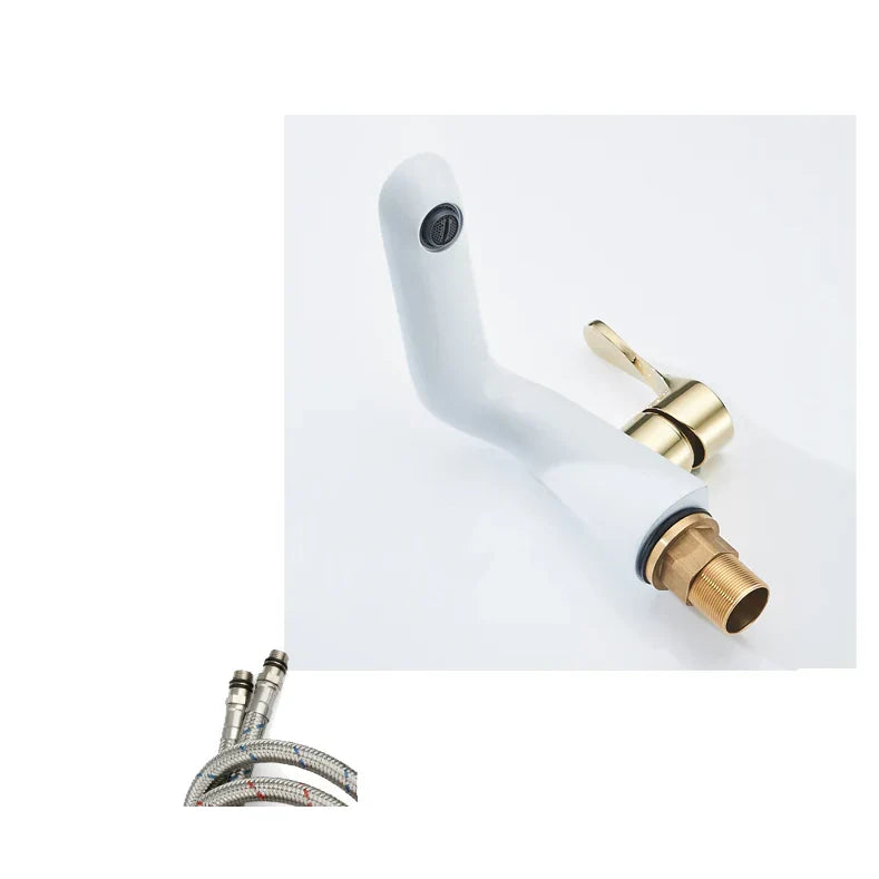 Robinet lavabo salle de bain moderne bicolore - Blanc Doré - Laiton