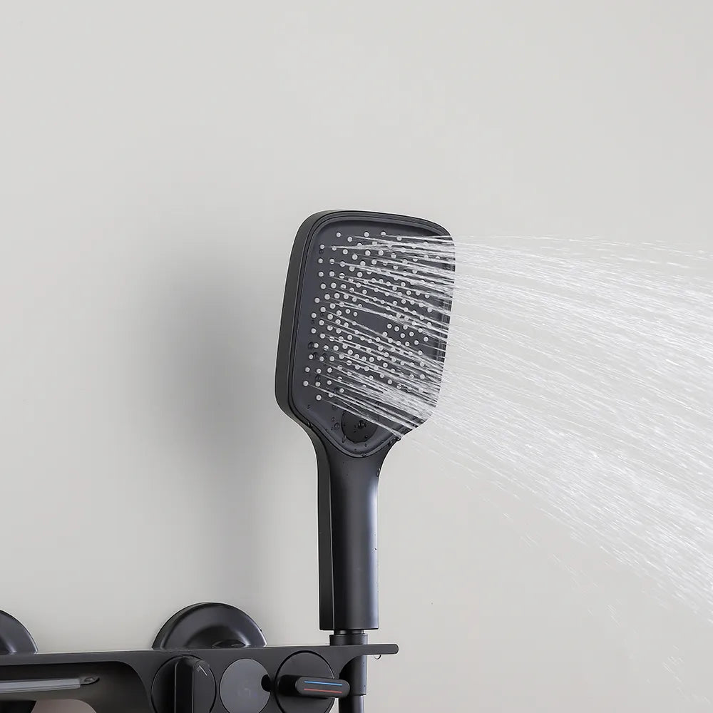 Robinet baignoire salle de bain cascade douchette affichage numérique - Noir - Laiton