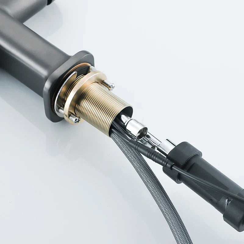 Robinet cuisine affichage thermostatique flexible - Argenté - Laiton