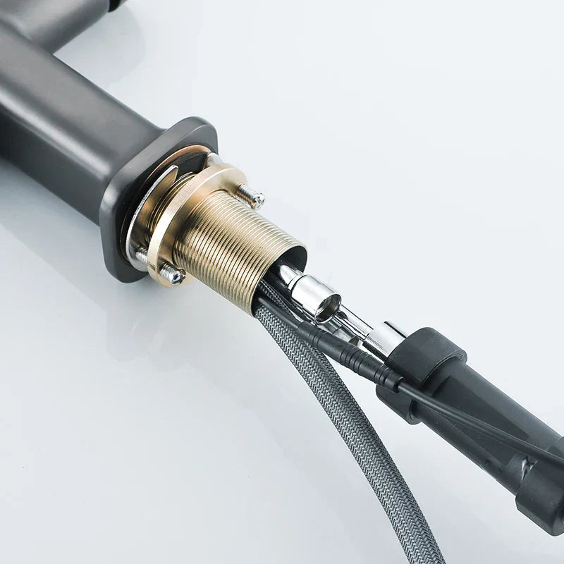 Robinet cuisine affichage thermostatique flexible - Noir - Laiton