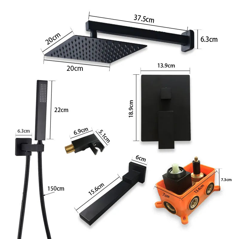 Robinet baignoire salle de bain colonne de douche douchette - Noir - Laiton