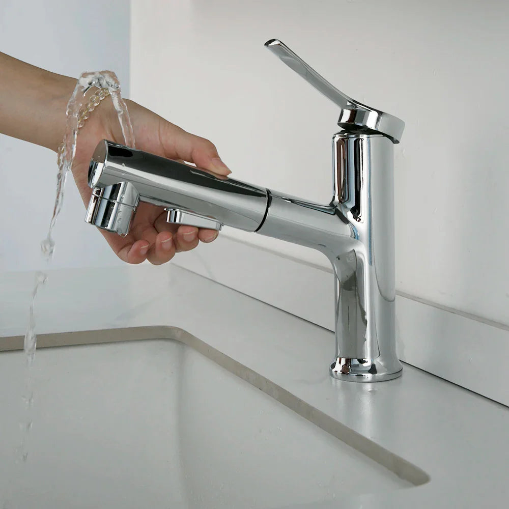 Robinet lavabo salle de bain deux jets - Argenté - Laiton