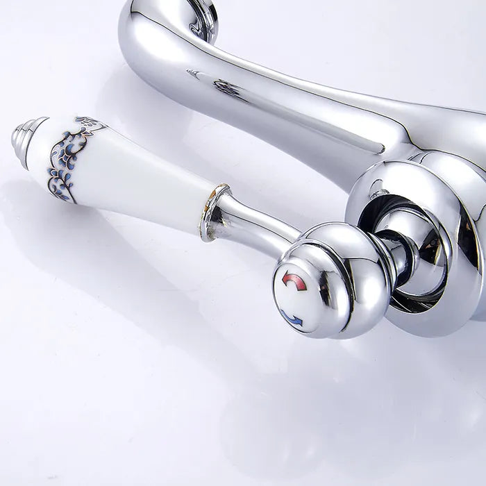 Robinet lavabo salle de bain rétro poignée céramique - Argenté - Laiton