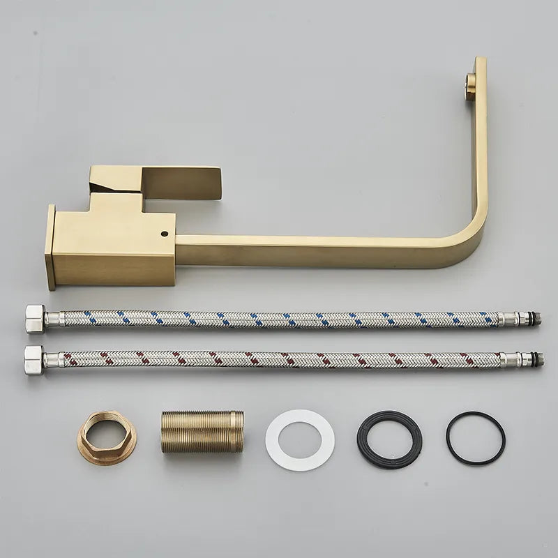 Robinet évier cuisine plat fin mitigeur rectangulaire - Doré - Laiton