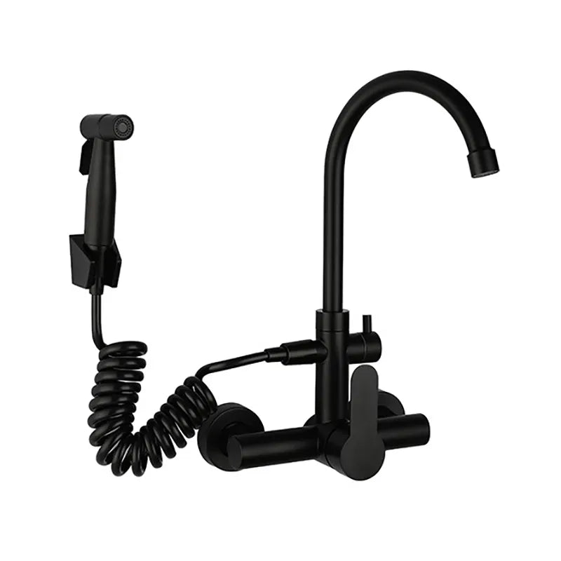 Robinet évier cuisine mural encastrable douchette pistolet flexible - Noir