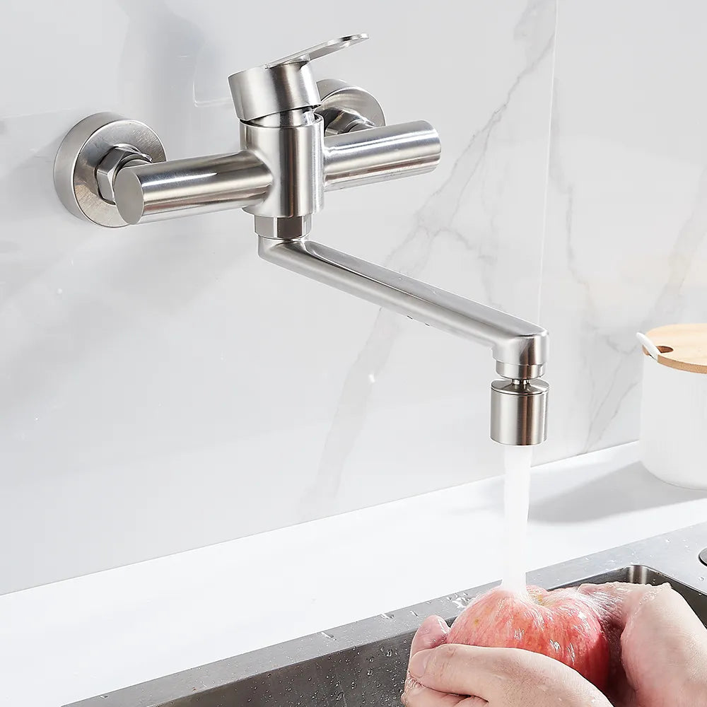 Robinet évier cuisine mural encastrable pivotant multijet  - Argenté