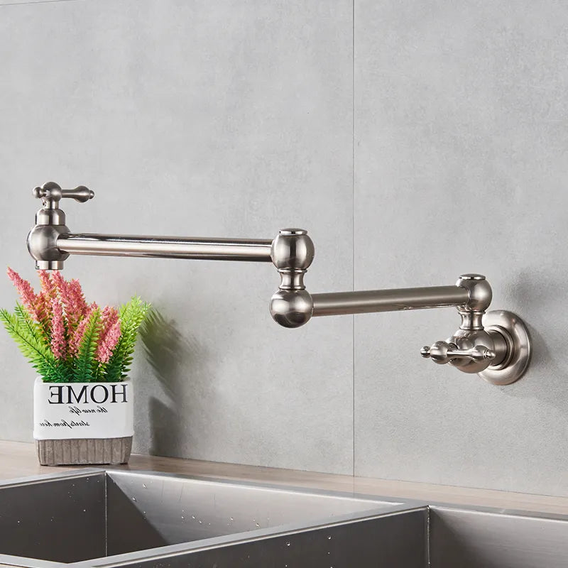 Robinet cuisine évier rabattable rétro mural encastrable - Argenté - Laiton