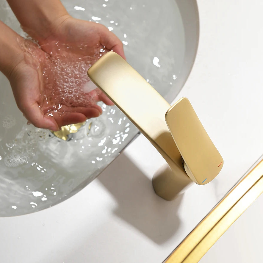 Robinet mitigeur minimaliste lavabo salle de bain - Doré - Laiton