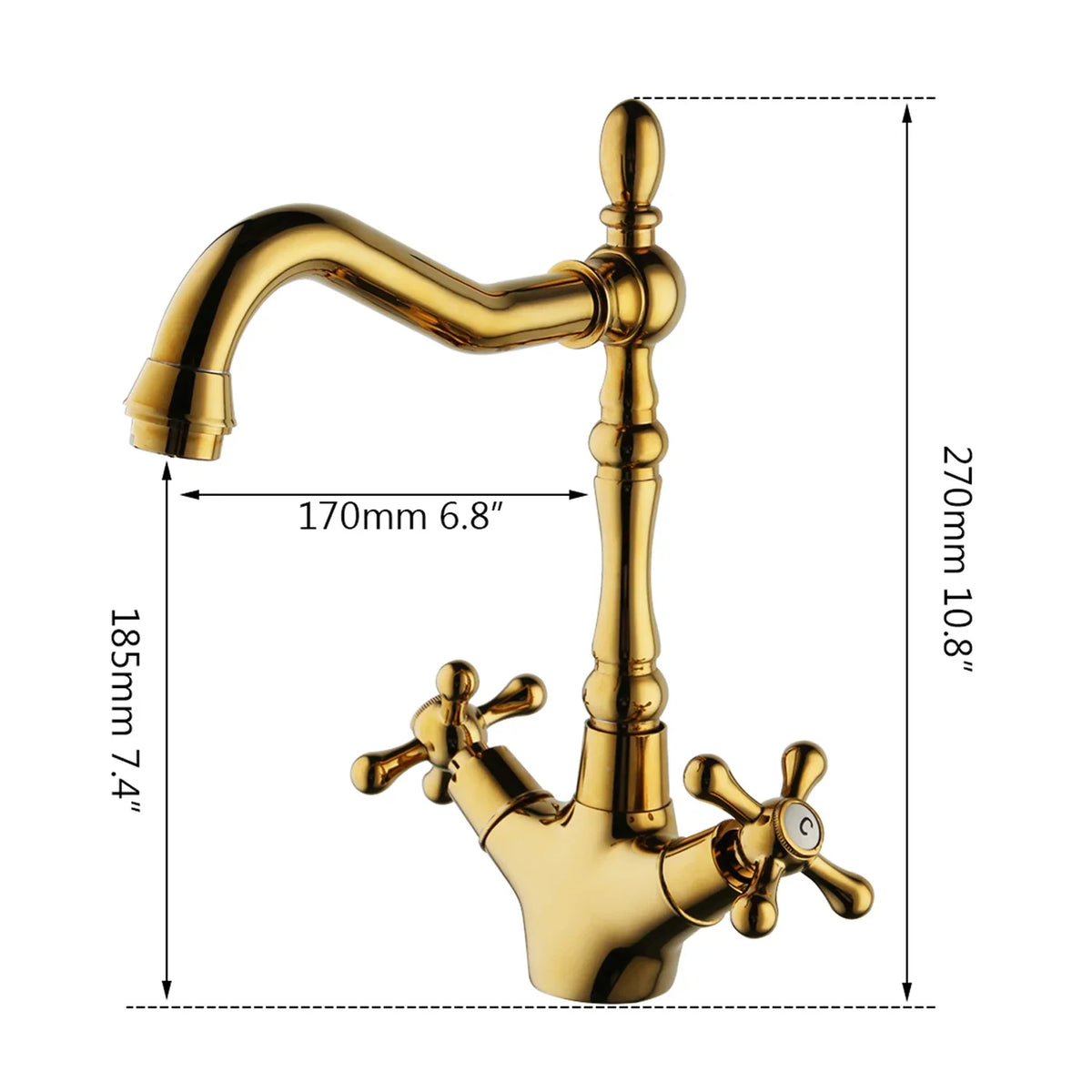 Robinet cuisine évier rétro double poignées - Doré - Laiton