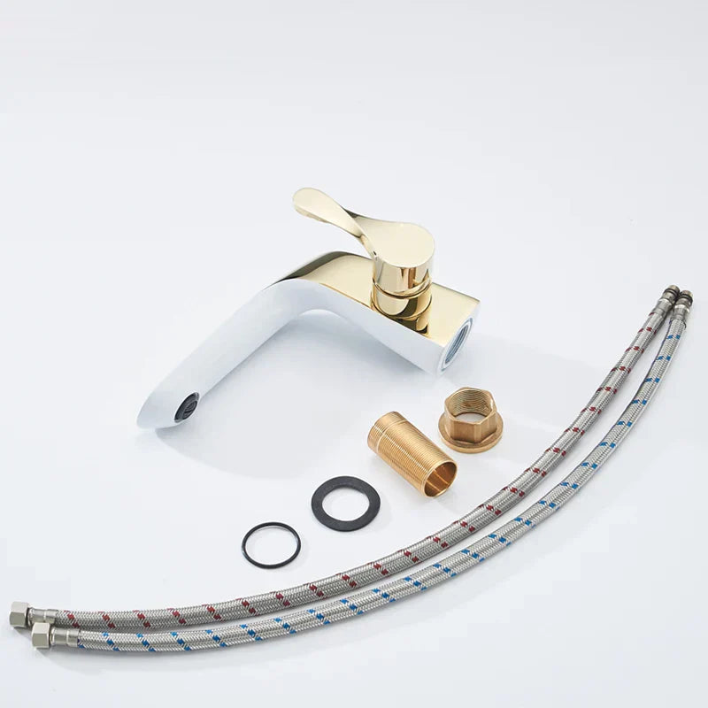 Robinet lavabo salle de bain moderne bicolore - Blanc Doré - Laiton