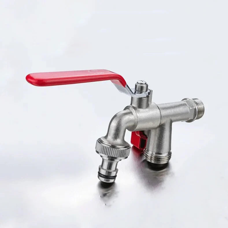 Robinet extérieur de jardin 2 sorties vanne rouge - Argenté