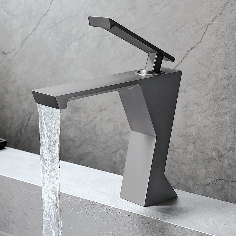 Robinet lavabo salle de bain design géométrique mitigeur - Argenté - Laiton