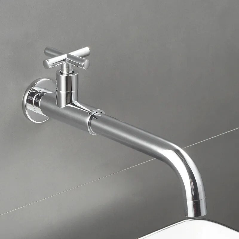 Robinet évier cuisine mural encastrable eau froide poignée croix - Argenté