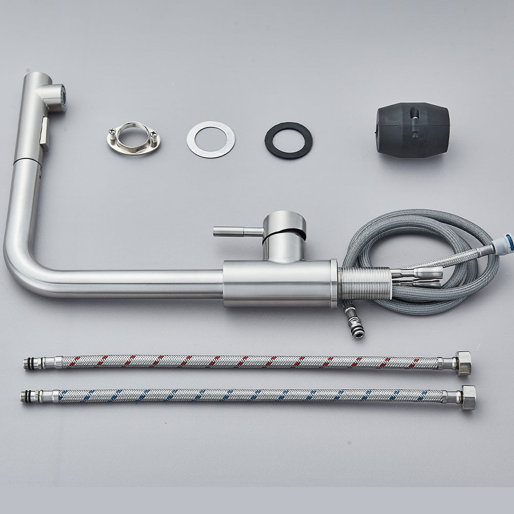 Robinet évier cuisine minimaliste flexible rétractable douchette - Argenté