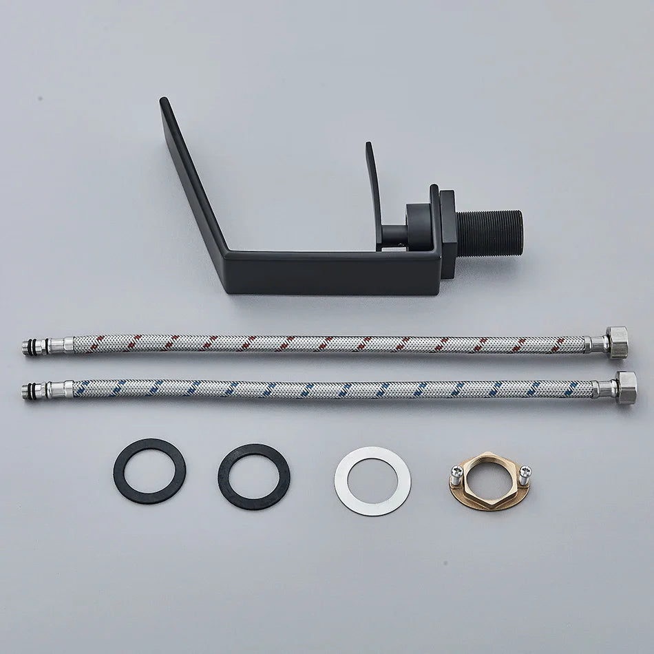 Robinet design lavabo salle de bain cascade - Noir - Laiton