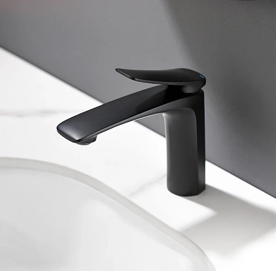 Robinet mitigeur minimaliste lavabo salle de bain - Noir - Laiton