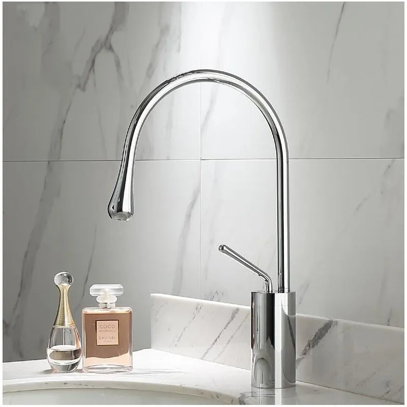 Robinet salle de bain lavabo design arrondi goutte - Argenté - Laiton