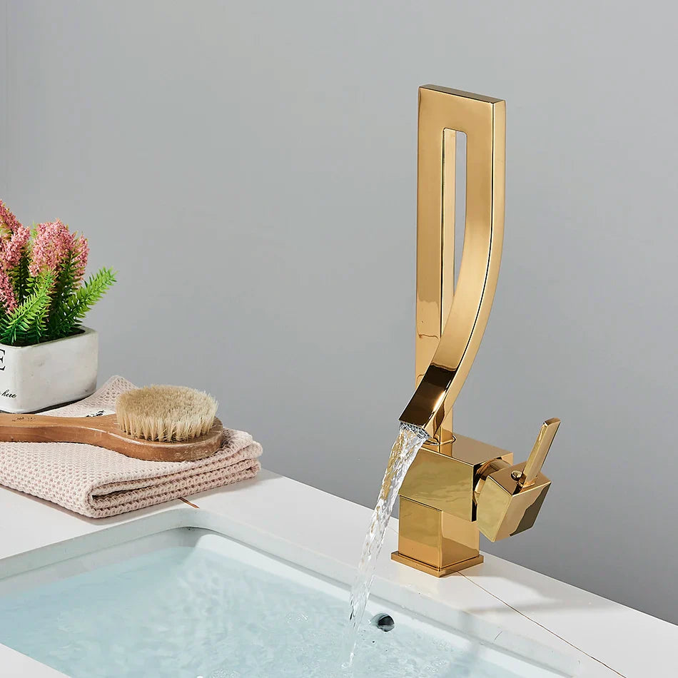 Robinet lavabo salle de bain haut design - Doré - Laiton