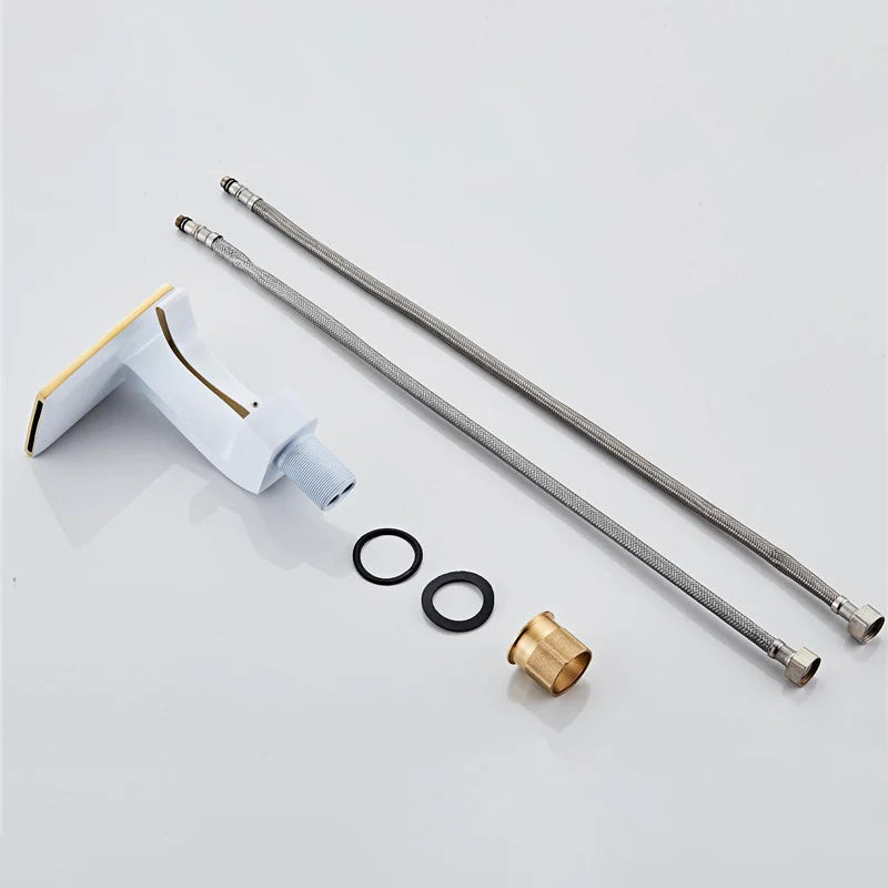 Robinet lavabo salle de bain plat géométrique mitigeur design - Blanc - Laiton