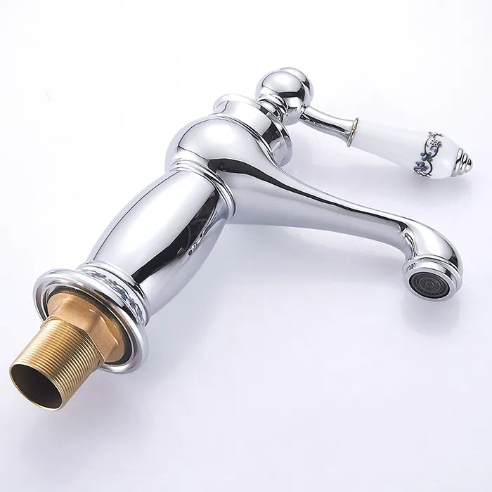 Robinet lavabo salle de bain rétro poignée céramique - Argenté - Laiton