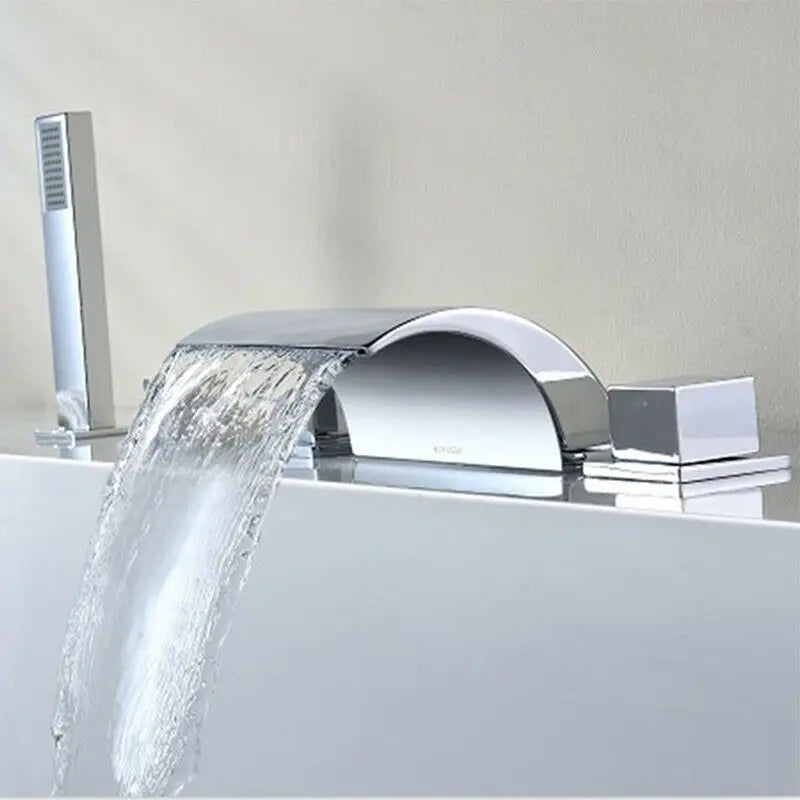 Robinet moderne baignoire salle de bain cascade douchette - Argenté - Laiton