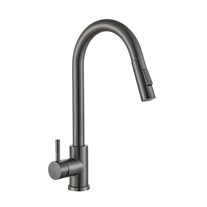 Robinet cuisine évier flexible douchette minimaliste - Argenté - Laiton
