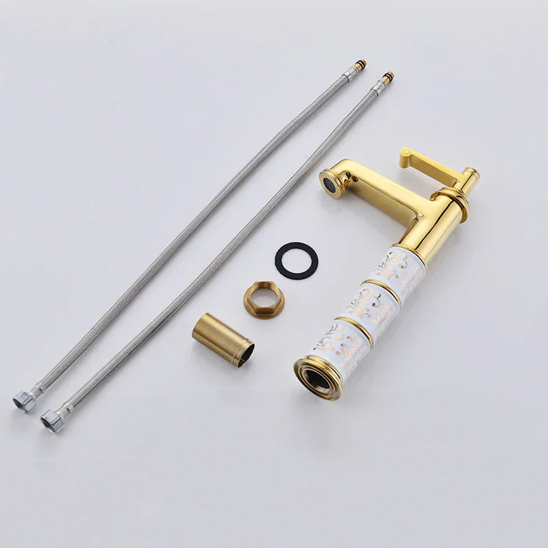 Robinet rétro salle de bain lavabo arabesque - Doré - Laiton