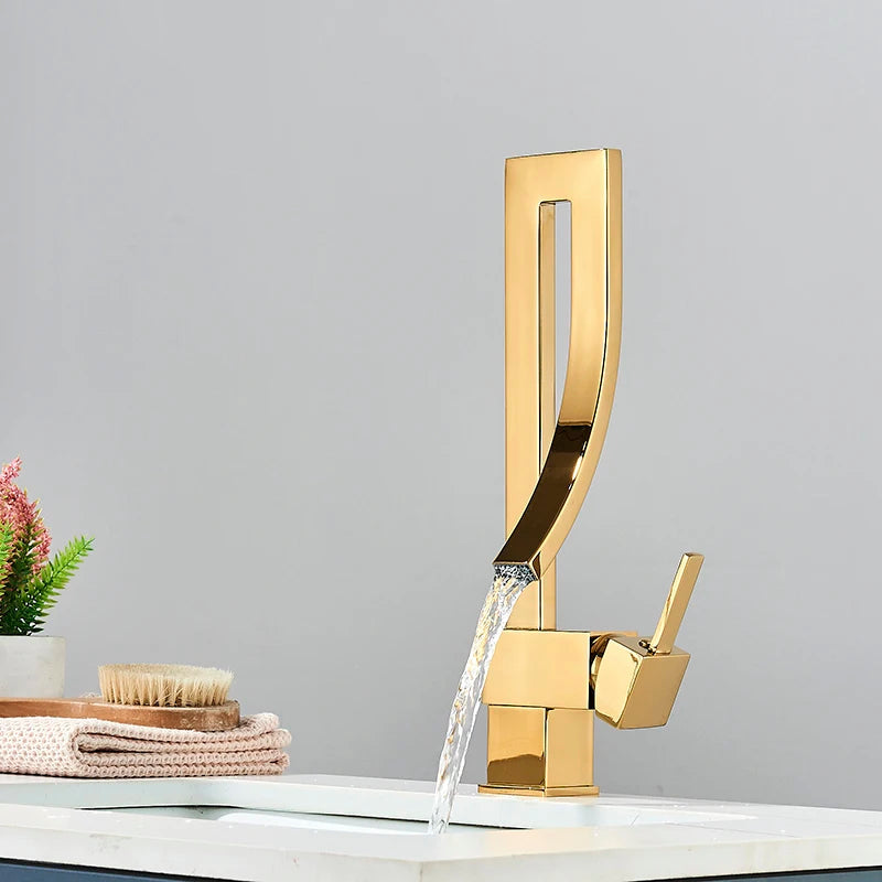 Robinet lavabo salle de bain haut design - Doré - Laiton