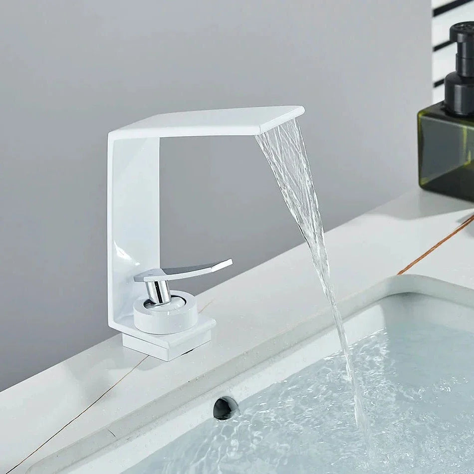 Robinet design lavabo salle de bain cascade - Blanc - Laiton